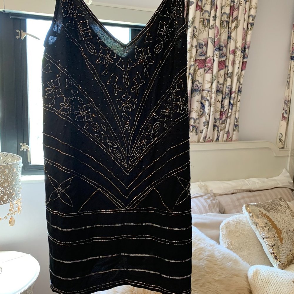 Black Beaded Slip Dress